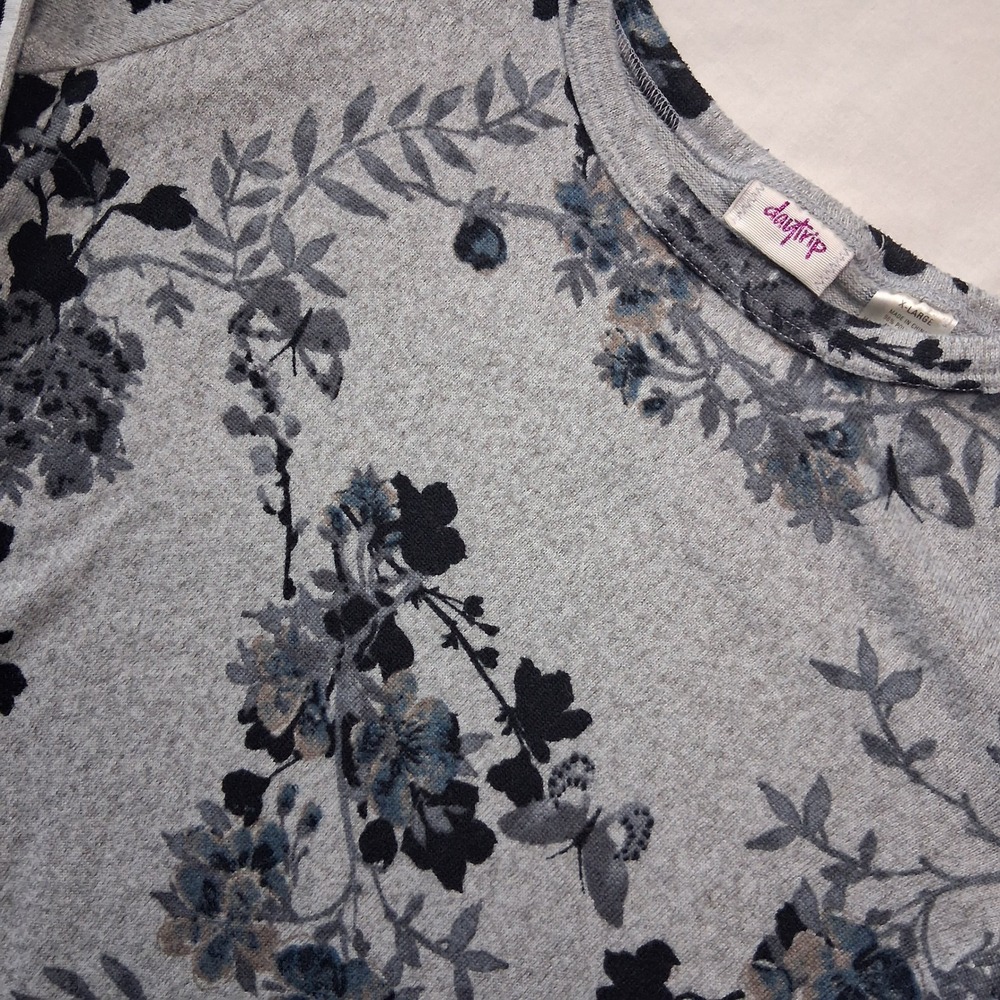 Daytrip Girls' Gray Floral Print Long Sleeve Crew Neck Sweatshirt XLarge XL